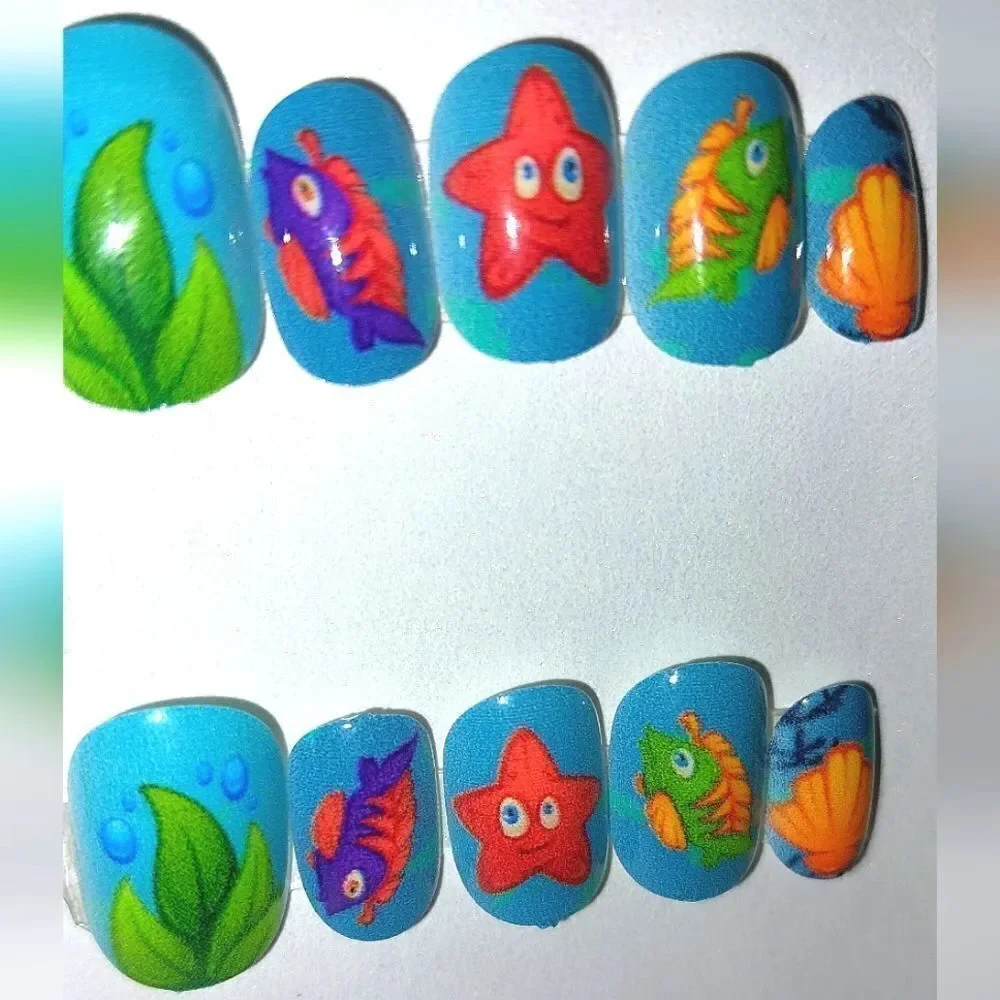 Kids custom bottom of the sea 10pc  press on nails for girls and teens
